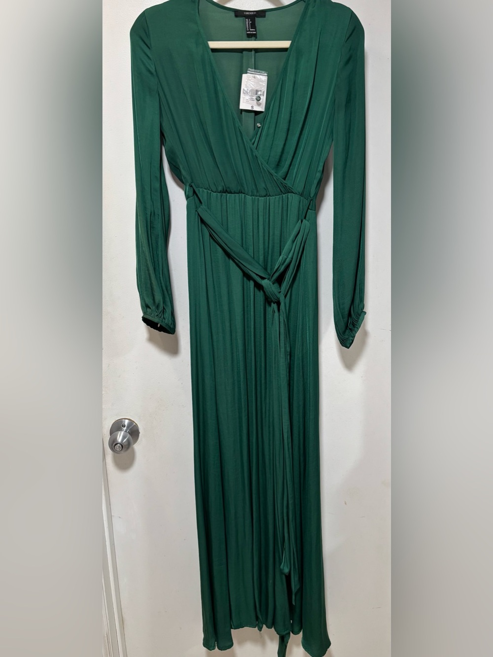 Forever 21 Deep Green Long Sleeve Wrap Maxi Dress